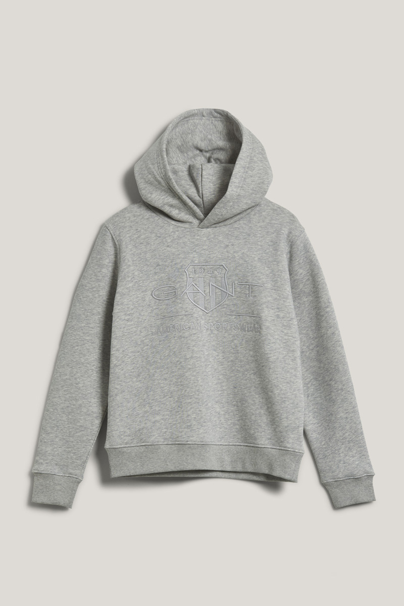 MIKINA GANT TONAL AS HOODIE LIGHT GREY MELANGE