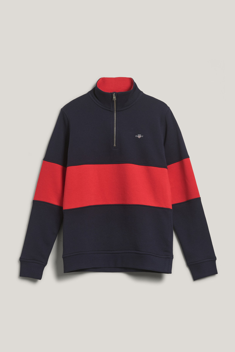E-shop MIKINA GANT COLOR BLOCKED SHIELD HALF ZIP EVENING BLUE