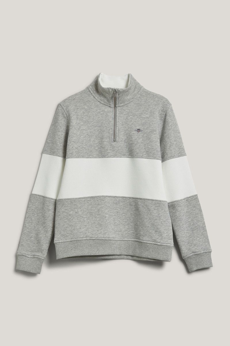 MIKINA GANT COLOR BLOCKED SHIELD HALF ZIP LIGHT GREY MELANGE
