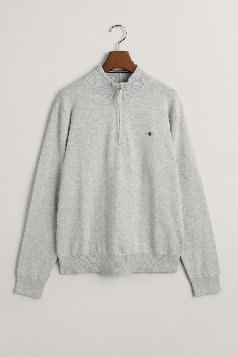 SVETR GANT SHIELD COTTON HALF ZIP LIGHT GREY MELANGE
