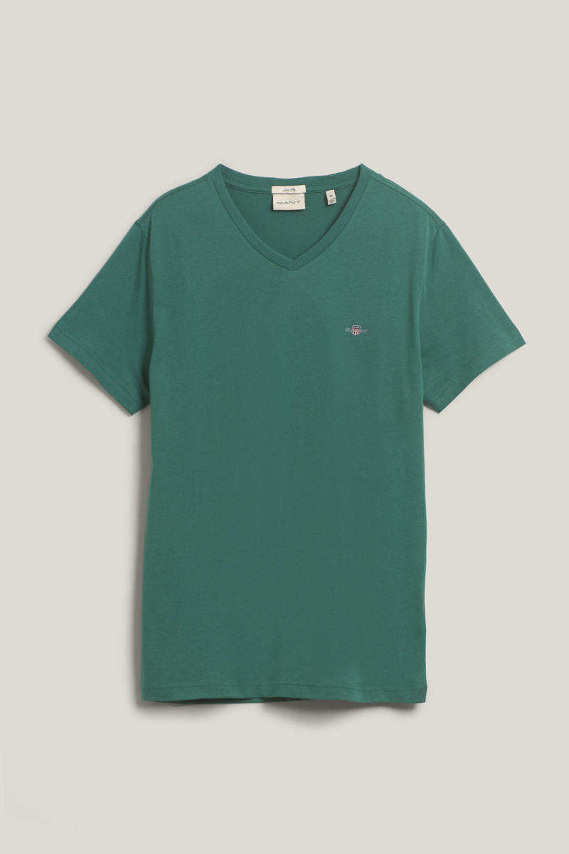 TRIČKO GANT SLIM SHIELD V-NECK T-SHIRT WOODY GREEN