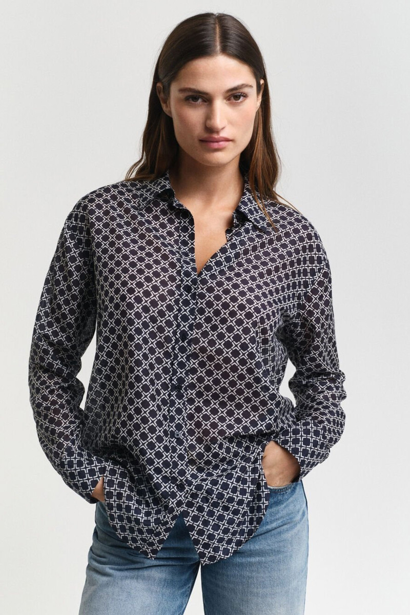 E-shop KOŠILE GANT REL GEOMETRIC CTN SILK SHIRT EVENING BLUE