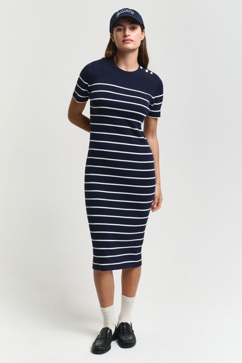 ŠATY GANT RIBBED BRETON DRESS EVENING BLUE