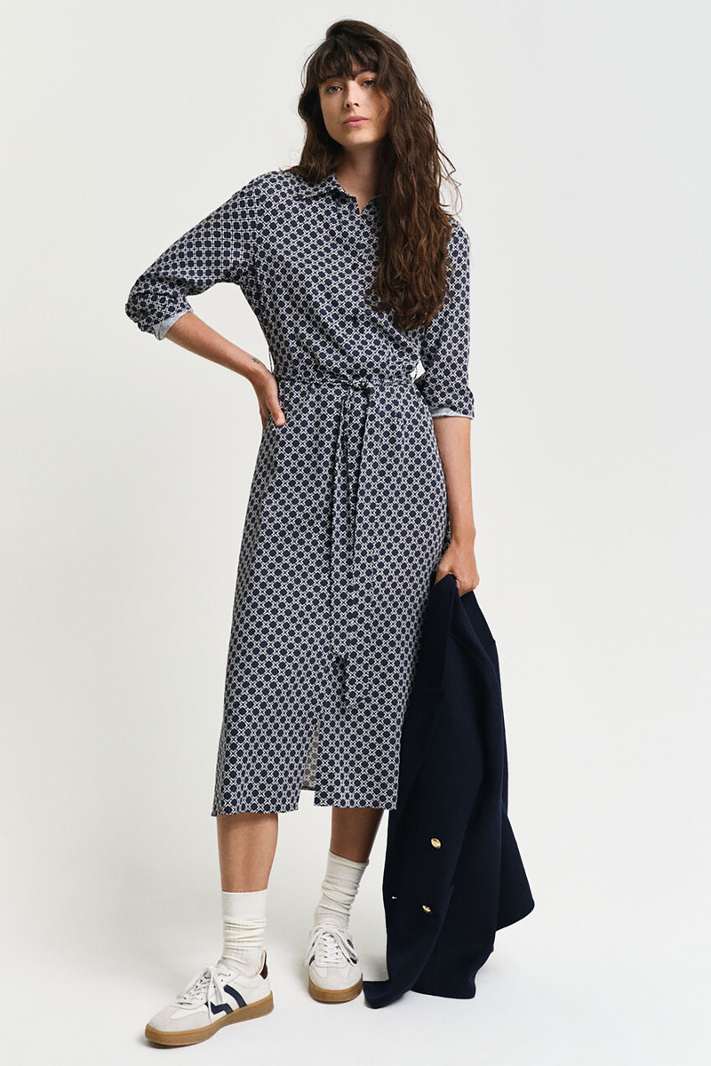 ŠATY GANT SLIM GEOMETRIC PRINTED SHIRT DRESS EVENING BLUE