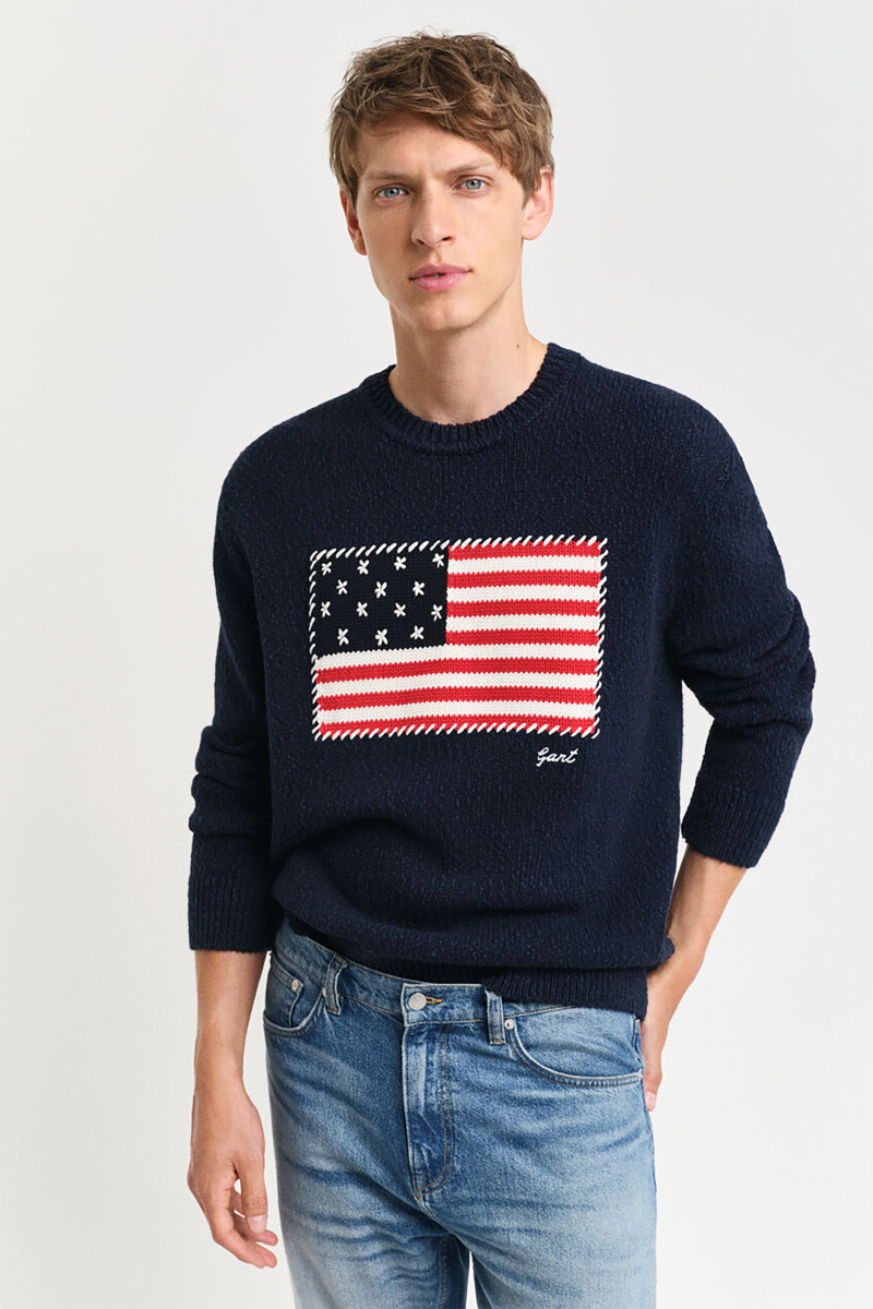 SVETER GANT FLAG INTARSIA C-NECK EVENING BLUE