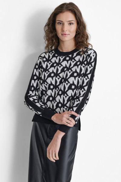 PULÓVER DKNY L/S REPEAT STACK LOG - Kép 1