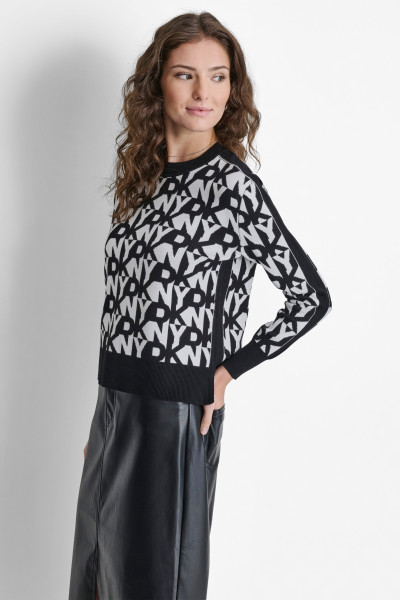 PULÓVER DKNY L/S REPEAT STACK LOG - Kép 4