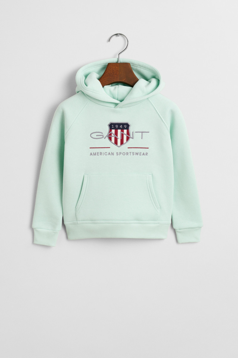 MIKINA GANT ARCHIVE SHIELD RAGLAN HOODIE FADED MINT