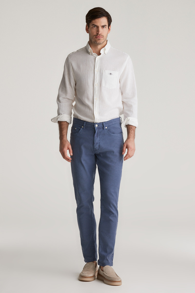 E-shop DŽÍNY GANT SLIM COT/LINEN JEANS DUSTY NAVY
