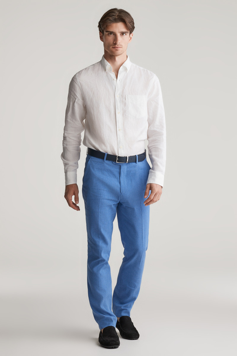 KALHOTY GANT SLIM COT/LINEN SUIT PANTS SALTY SEA