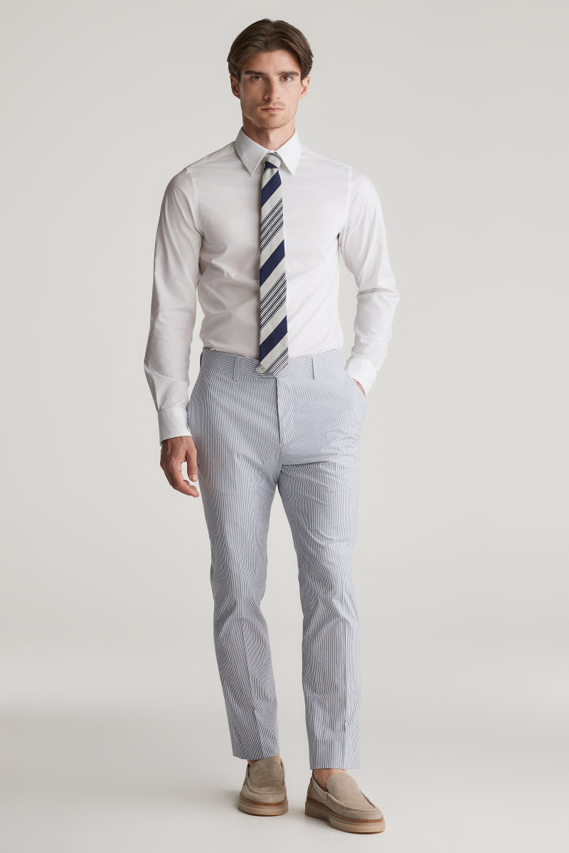 KALHOTY GANT SLIM TAPERED SEERSUCKER SUIT PANTS RICH BLUE