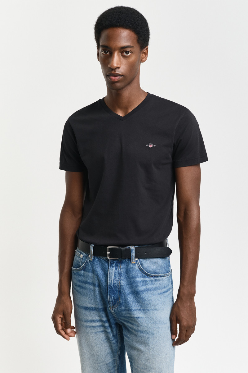 TRIČKO GANT SLIM SHIELD V-NECK T-SHIRT BLACK