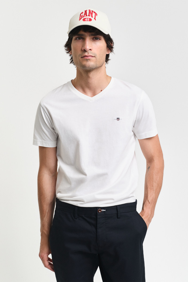 TRIČKO GANT SLIM SHIELD V-NECK T-SHIRT WHITE