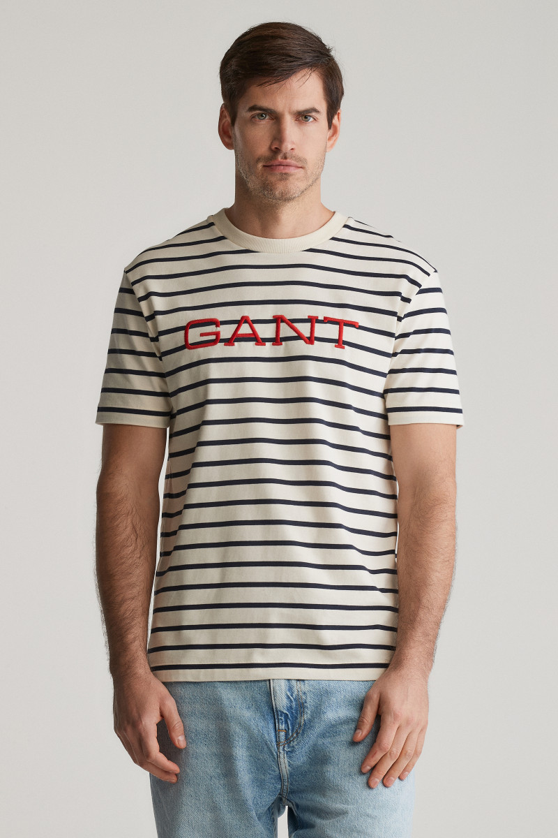 TRIČKO GANT GRAPHIC STRIPED SS TSHIRT CREAM