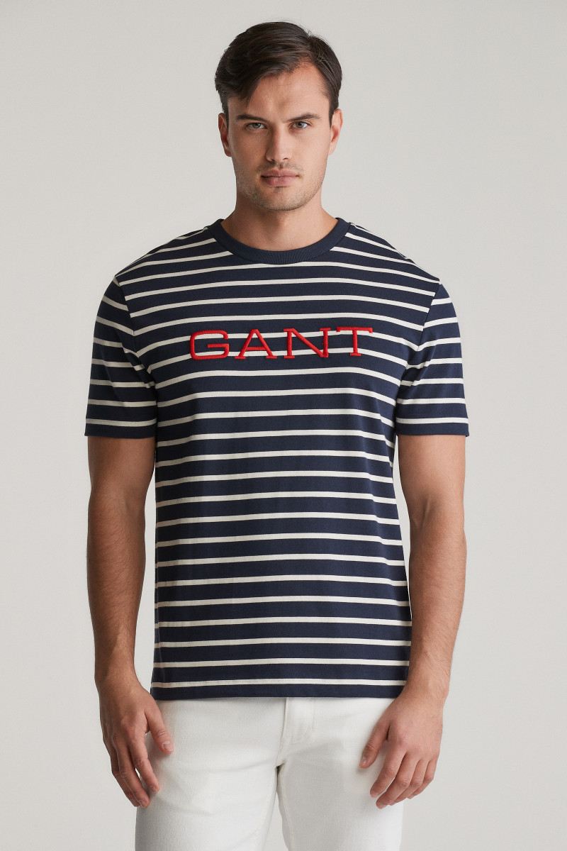 E-shop TRIČKO GANT GRAPHIC STRIPED SS TSHIRT EVENING BLUE