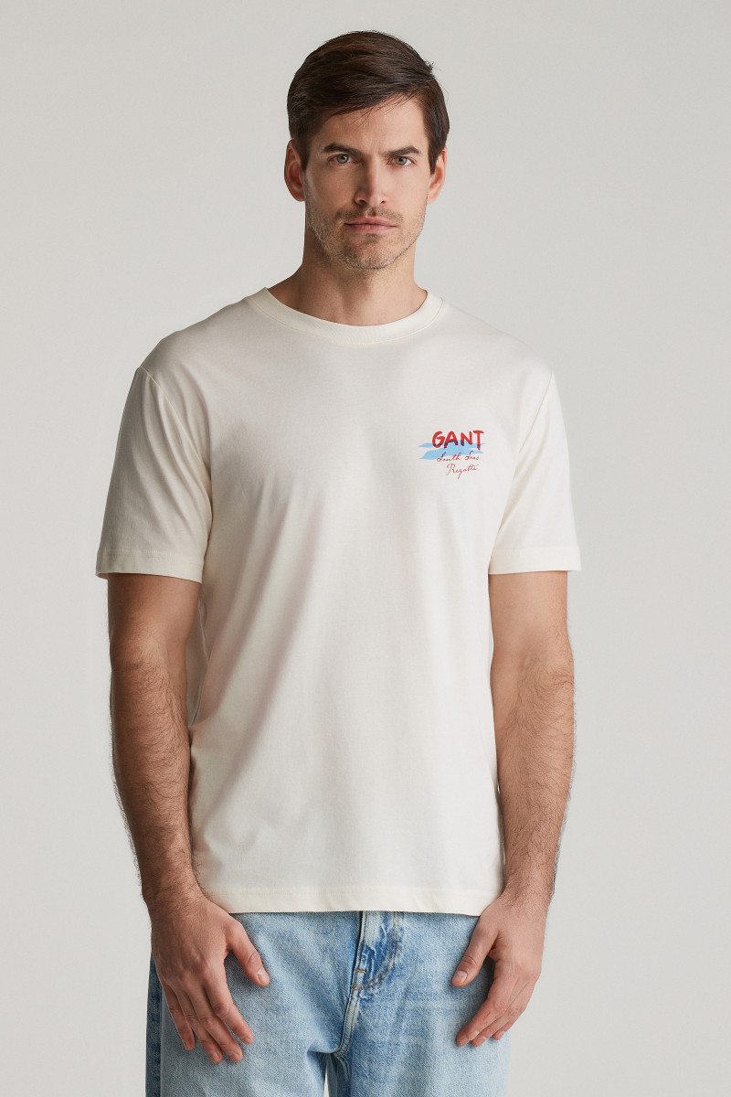 E-shop TRIČKO GANT PLACED GRAPHIC TSHIRT CREAM