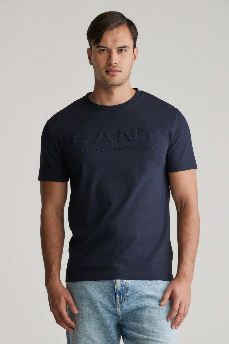 E-shop TRIČKO GANT EMBOSSED SS TSHIRT EVENING BLUE