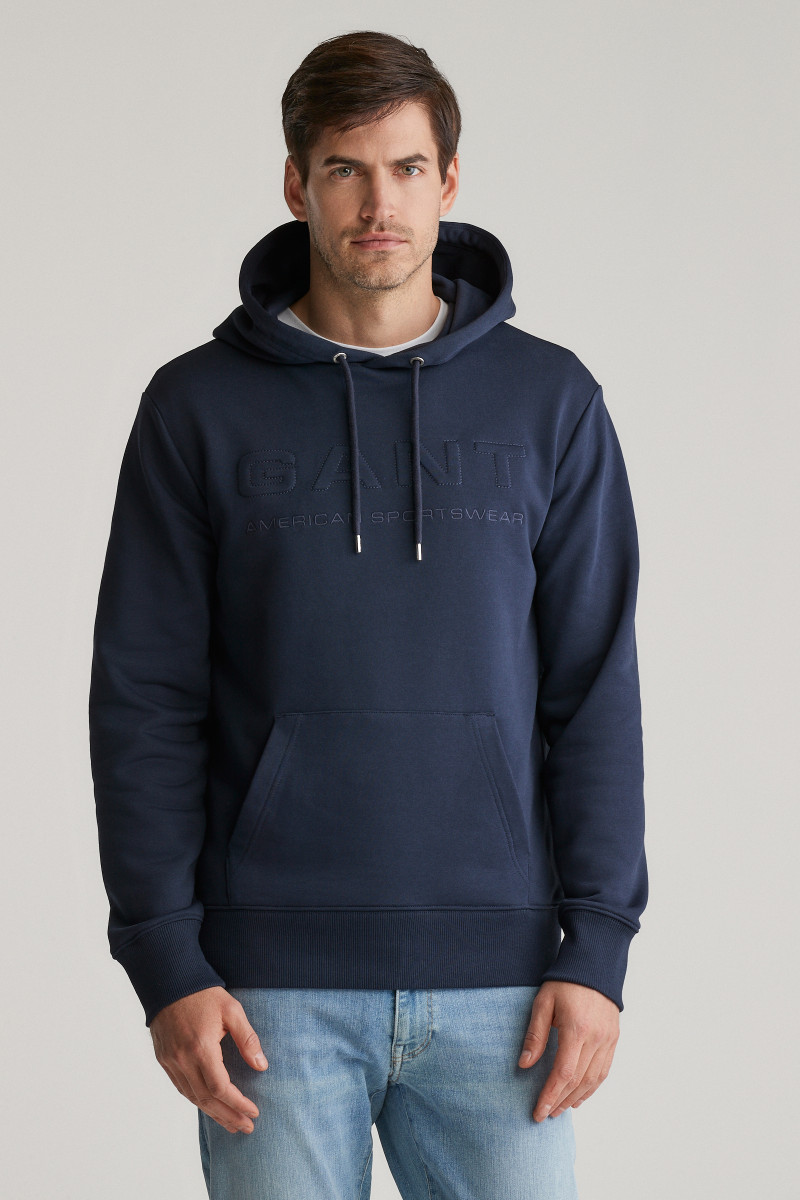 MIKINA GANT EMBOSSED HOODIE EVENING BLUE