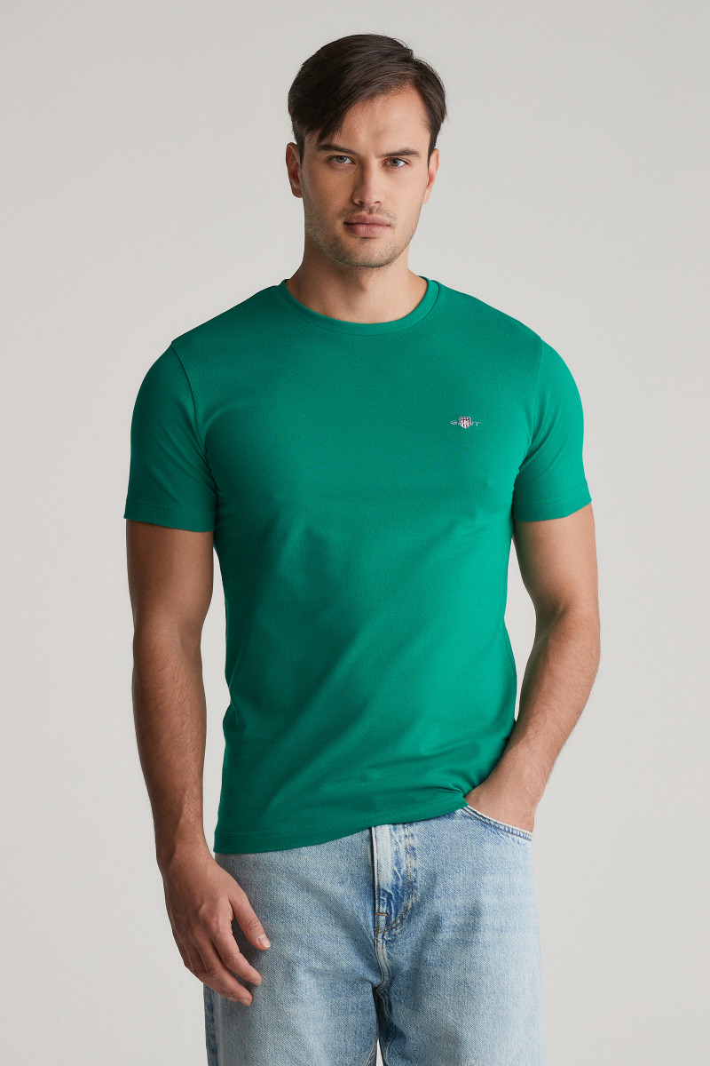 E-shop TRIČKO GANT SLIM PIQUE SS T-SHIRT DEEP GREEN