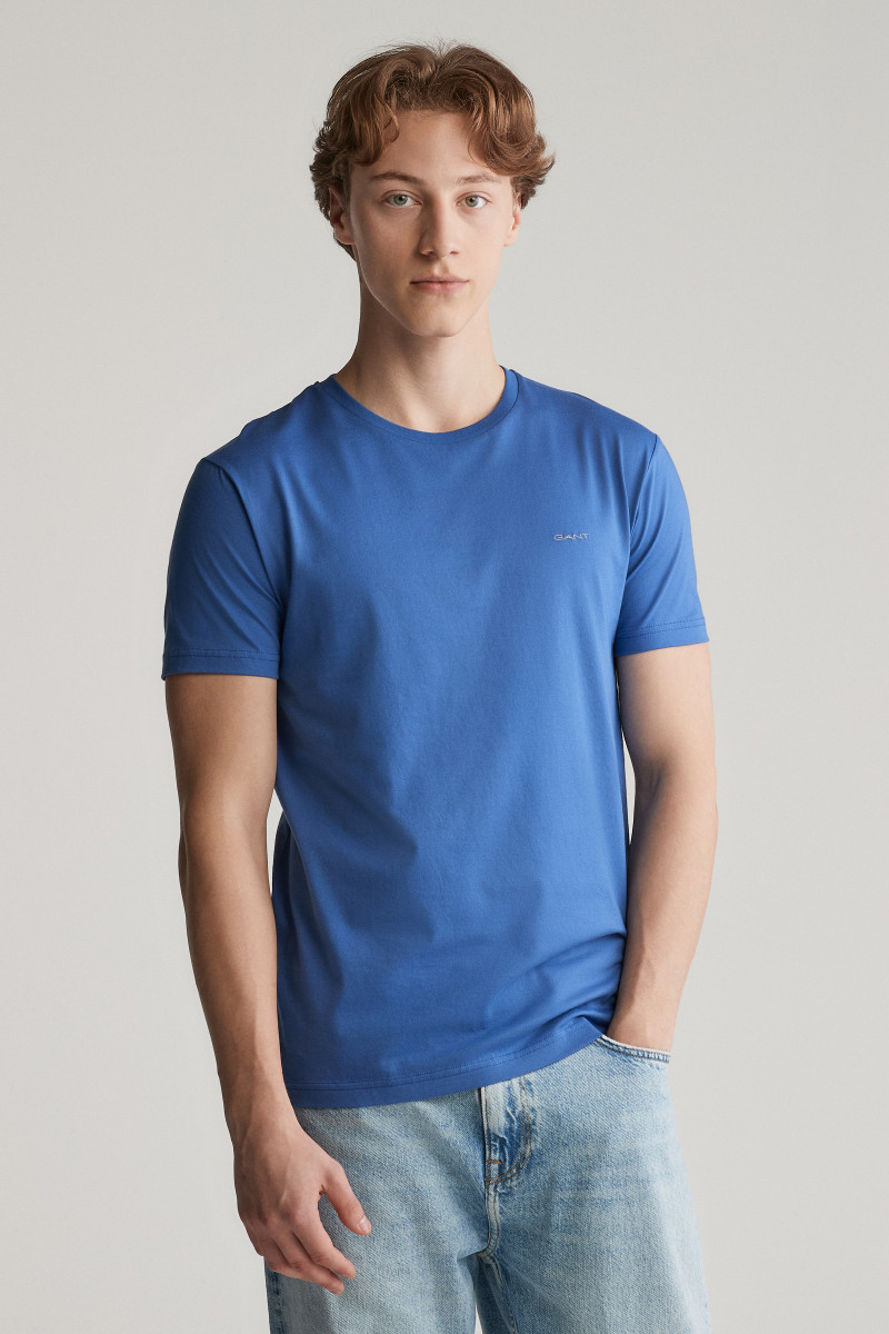 E-shop TRIČKO GANT SLIM MERCERIZED SS T-SHIRT RICH BLUE