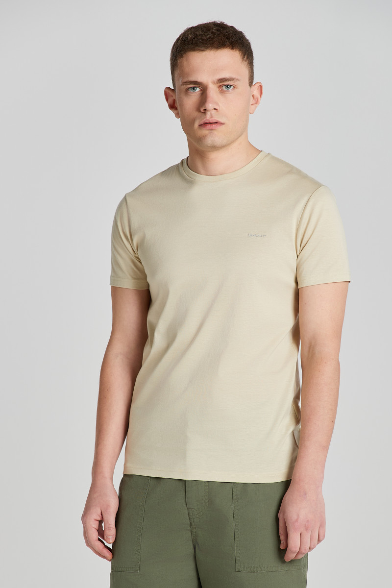 E-shop TRIČKO GANT SLIM MERCERIZED SS T-SHIRT SILKY BEIGE