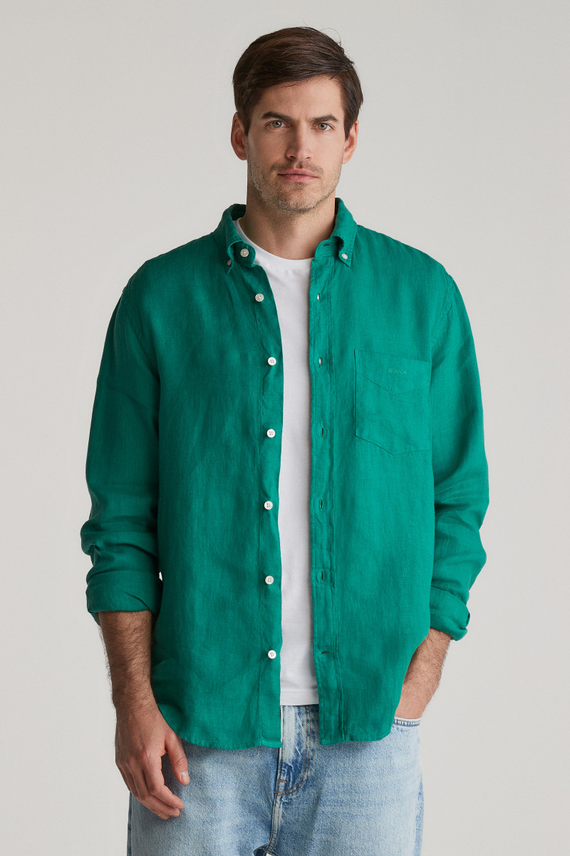 E-shop KOŠILE GANT REG GMNT DYED LINEN SHIRT DEEP GREEN