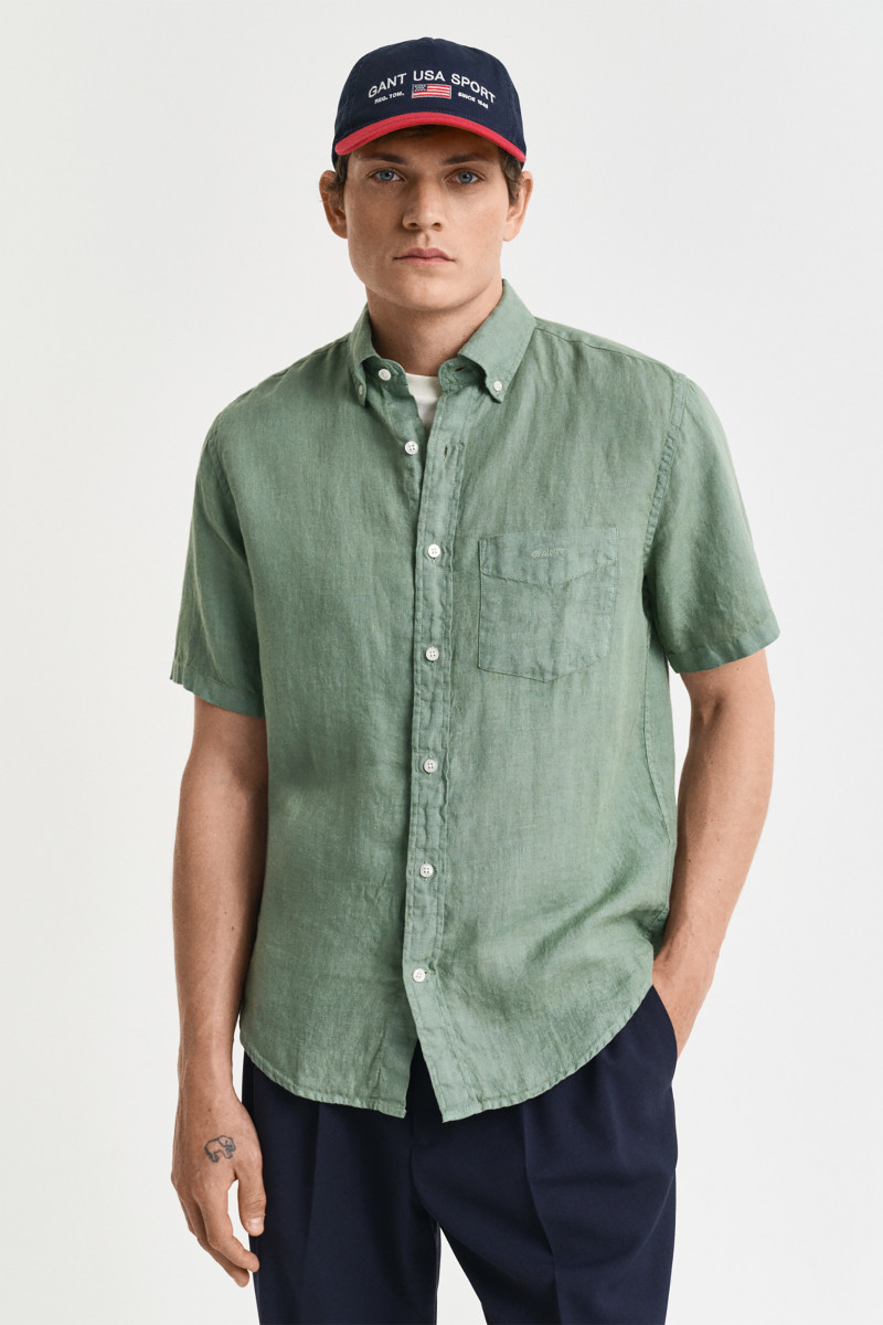 KOŠILE GANT REG GMNT DYED LINEN SS SHIRT KALAMATA GREEN
