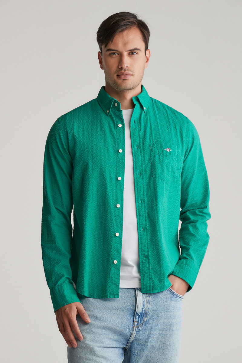 KOŠEĽA GANT REG SOLID SEERSUCKER SHIRT DEEP GREEN