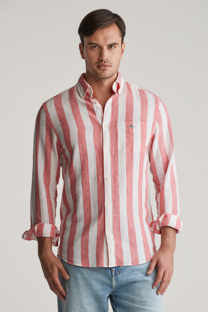 KOŠILE GANT REG COTTON LINEN BOLD STRIPE SHIRT BRICK RED