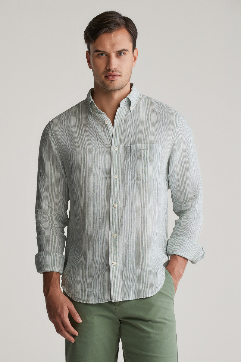 E-shop KOŠILE GANT REG LINEN STRIPE SHIRT KALAMATA GREEN