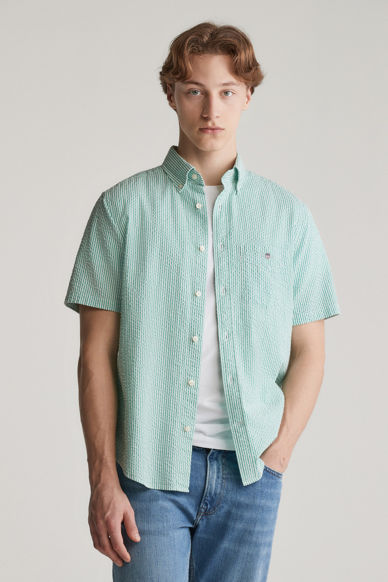 KOŠILE GANT REG SEERSUCKER STRIPE SS SHIRT DEEP GREEN