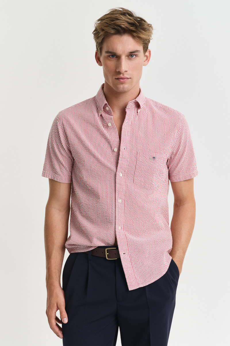 E-shop KOŠILE GANT REG SEERSUCKER STRIPE SS SHIRT RUBY RED
