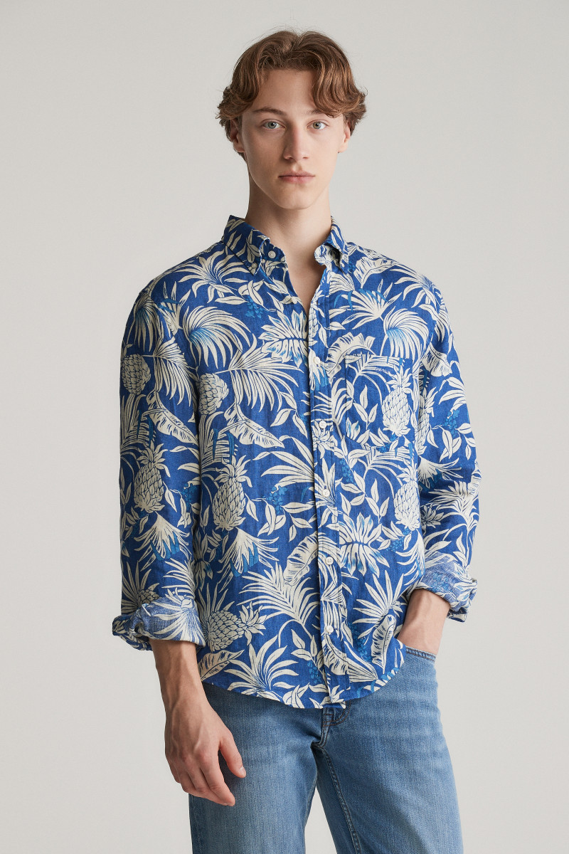 E-shop KOŠILE GANT REG BOTANICAL PRINT LINEN SHIRT RICH BLUE