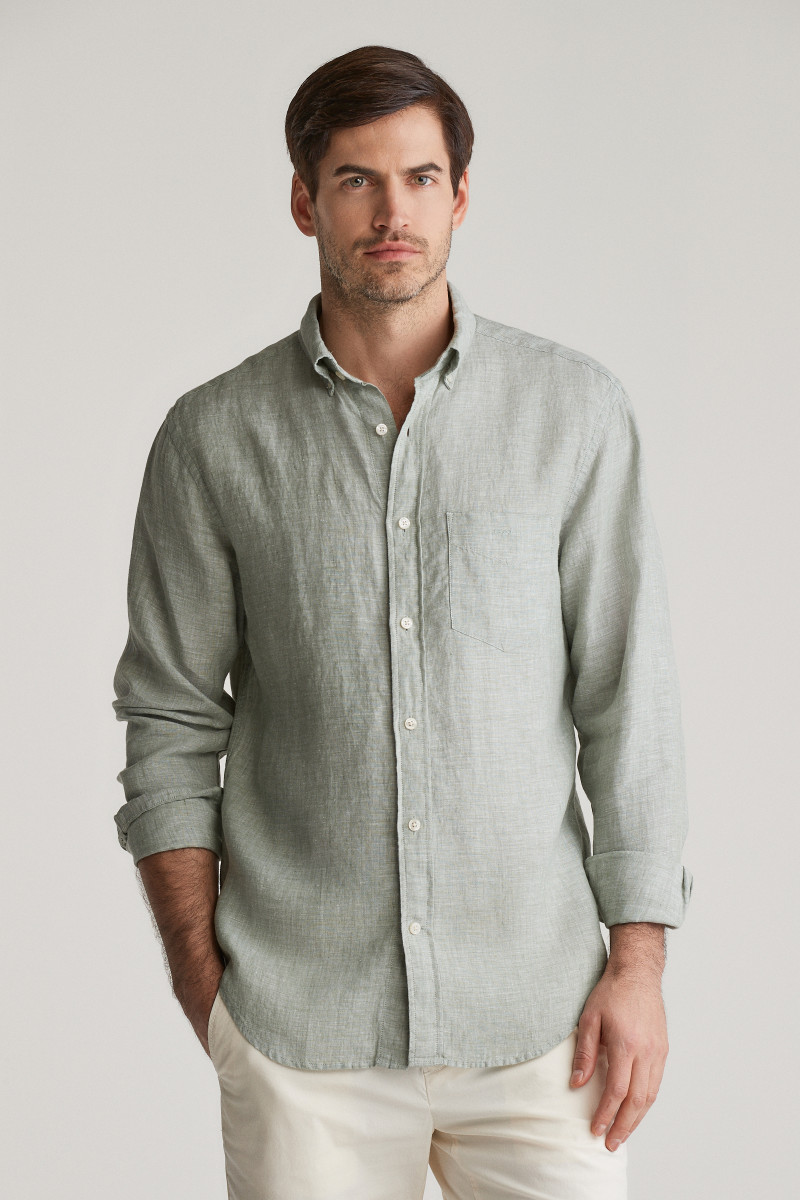 E-shop KOŠILE GANT REG LINEN SHIRT KALAMATA GREEN
