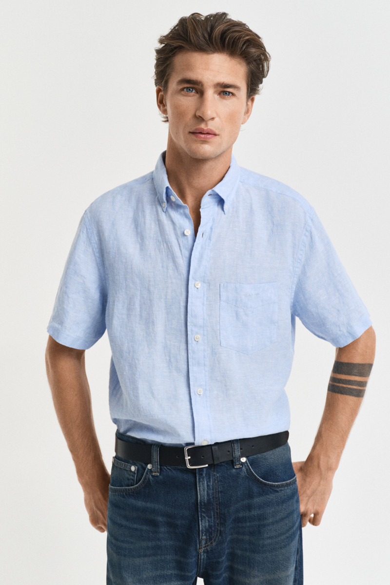 KOŠILE GANT REG LINEN SS SHIRT CAPRI BLUE
