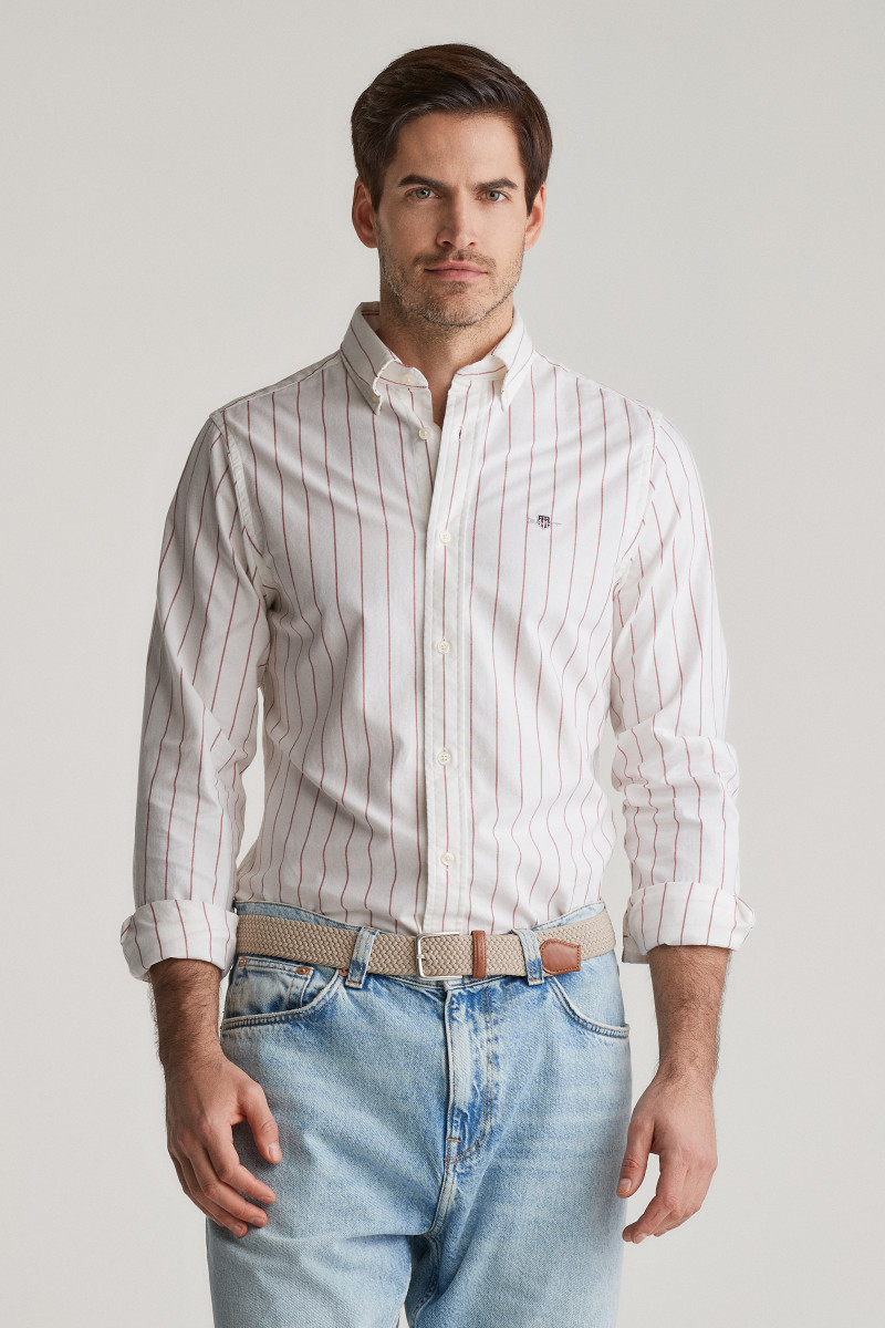E-shop KOŠILE GANT SLIM OXFORD STRETCH STRIPE SHIRT RUBY RED