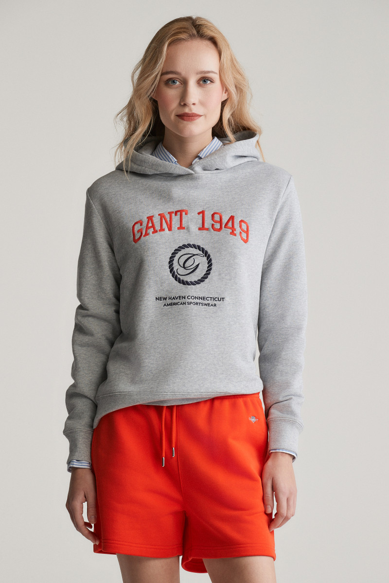 MIKINA GANT REG CREST HOODIE LIGHT GREY MELANGE