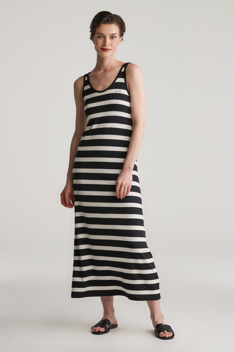 ŠATY GANT STRIPED TANK TOP JERSEY MIDI DRESS BLACK