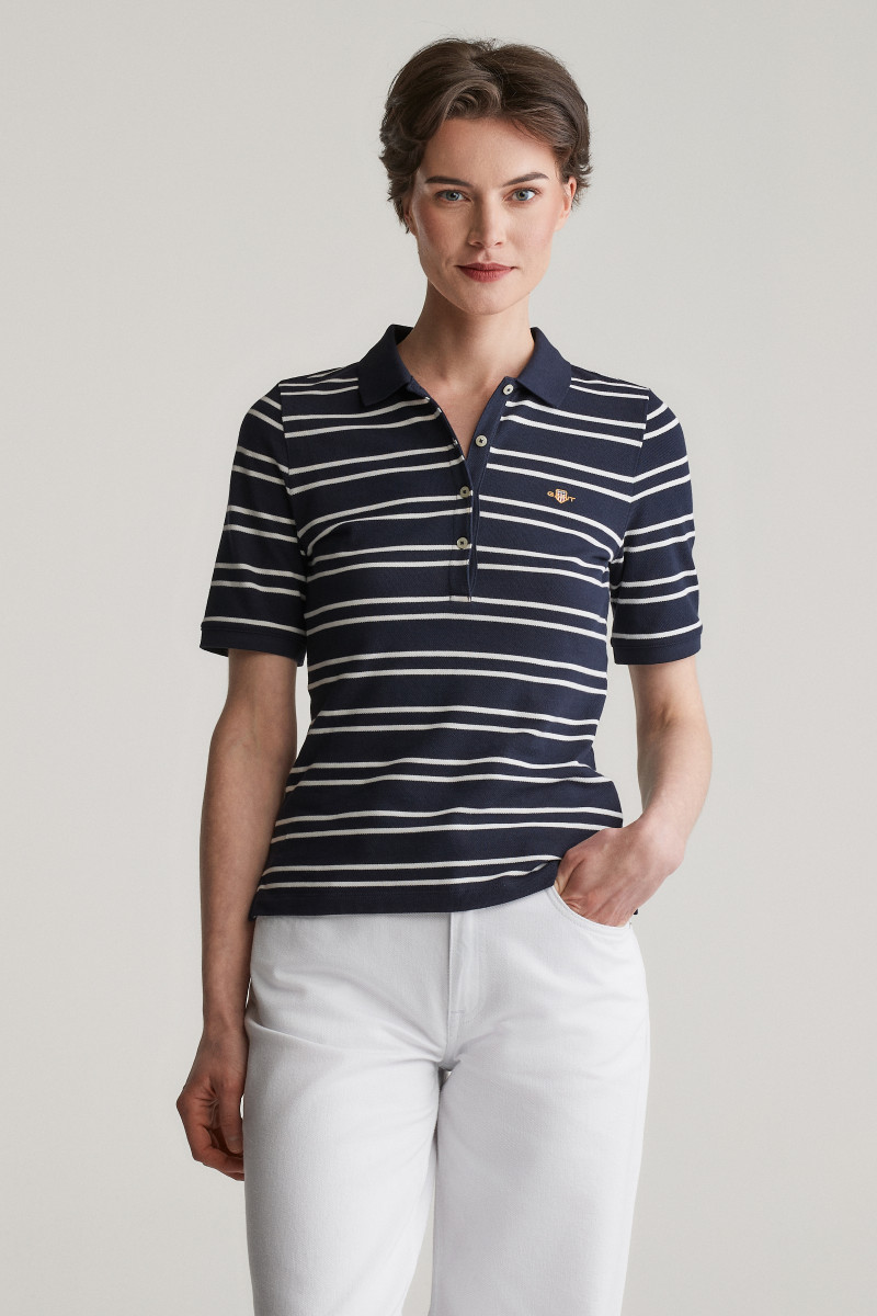 E-shop POLOKOŠILE GANT SLIM STRIPE SHIELD SS PIQUE POLO EVENING BLUE