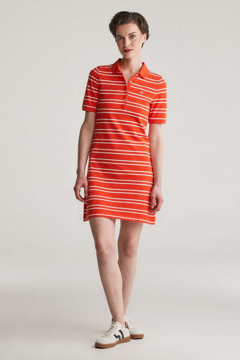 ŠATY GANT STRIPE SHIELD SS PIQUE POLO DRESS ORANGE RED