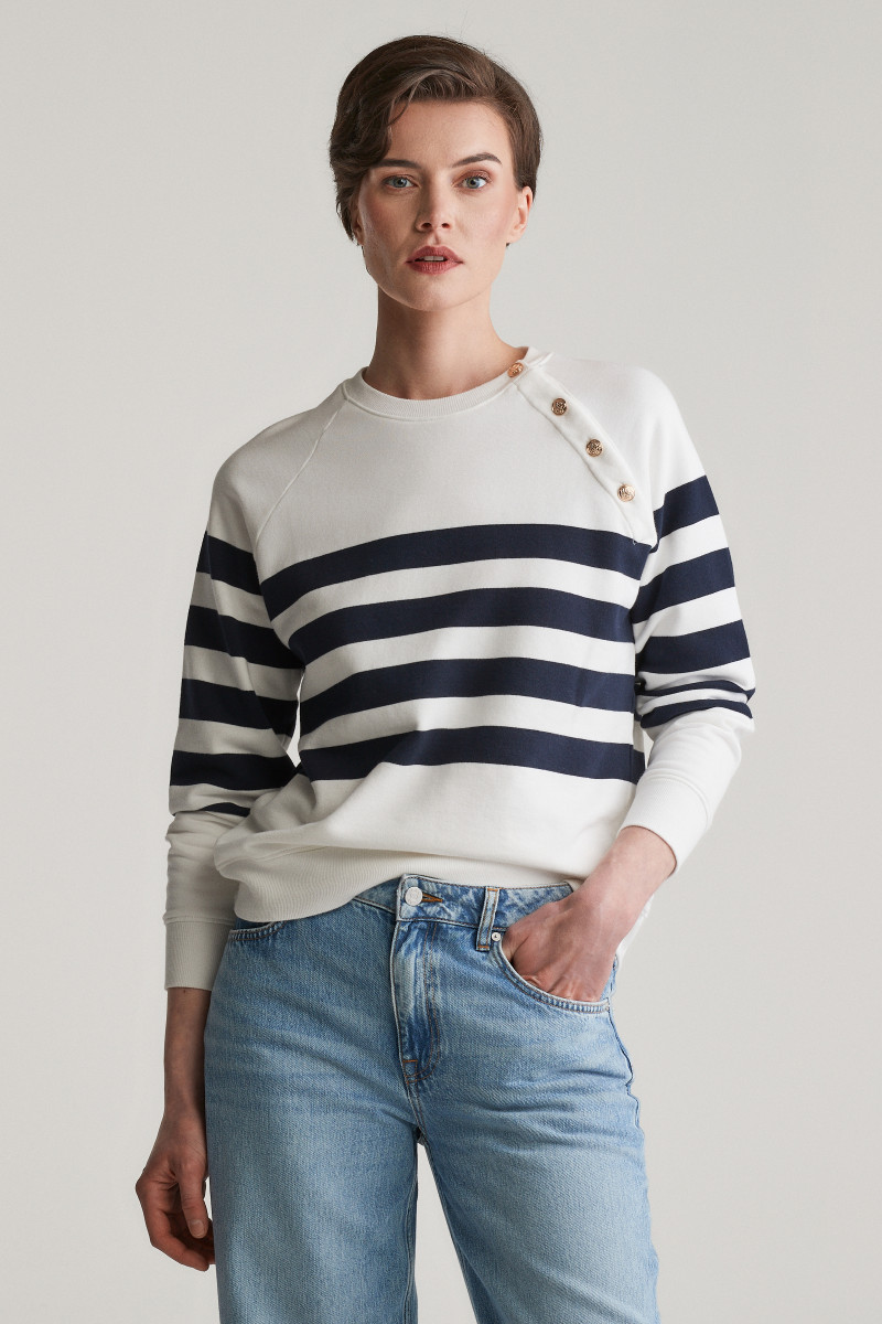 MIKINA GANT STRIPED GOLD BUTTON C-NECK SWEAT EGGSHELL
