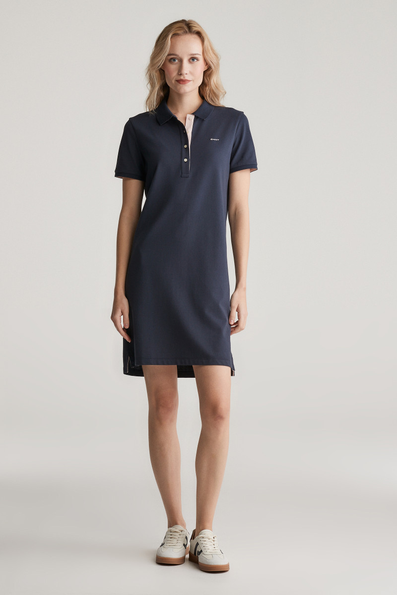E-shop ŠATY GANT CONTRAST COLLAR PIQUE POLO DRESS EVENING BLUE