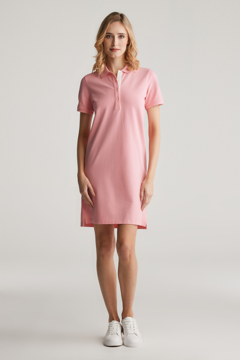 E-shop ŠATY GANT CONTRAST COLLAR PIQUE POLO DRESS GERANIUM PINK