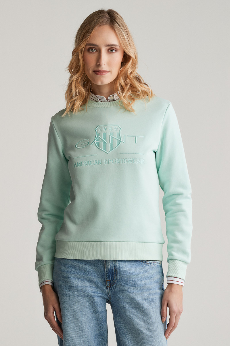 E-shop MIKINA GANT REG TONAL SHIELD C-NECK SWEAT FADED MINT