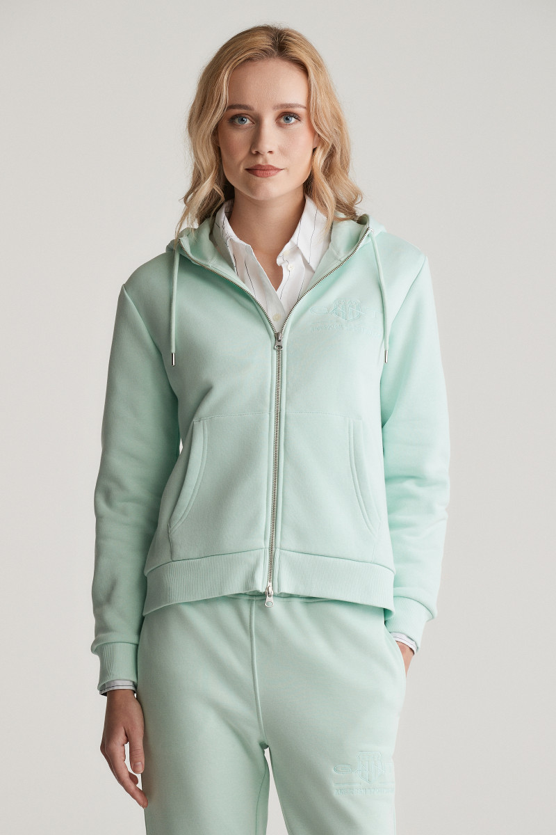 MIKINA GANT REG TONAL SHIELD ZIP HOODIE FADED MINT