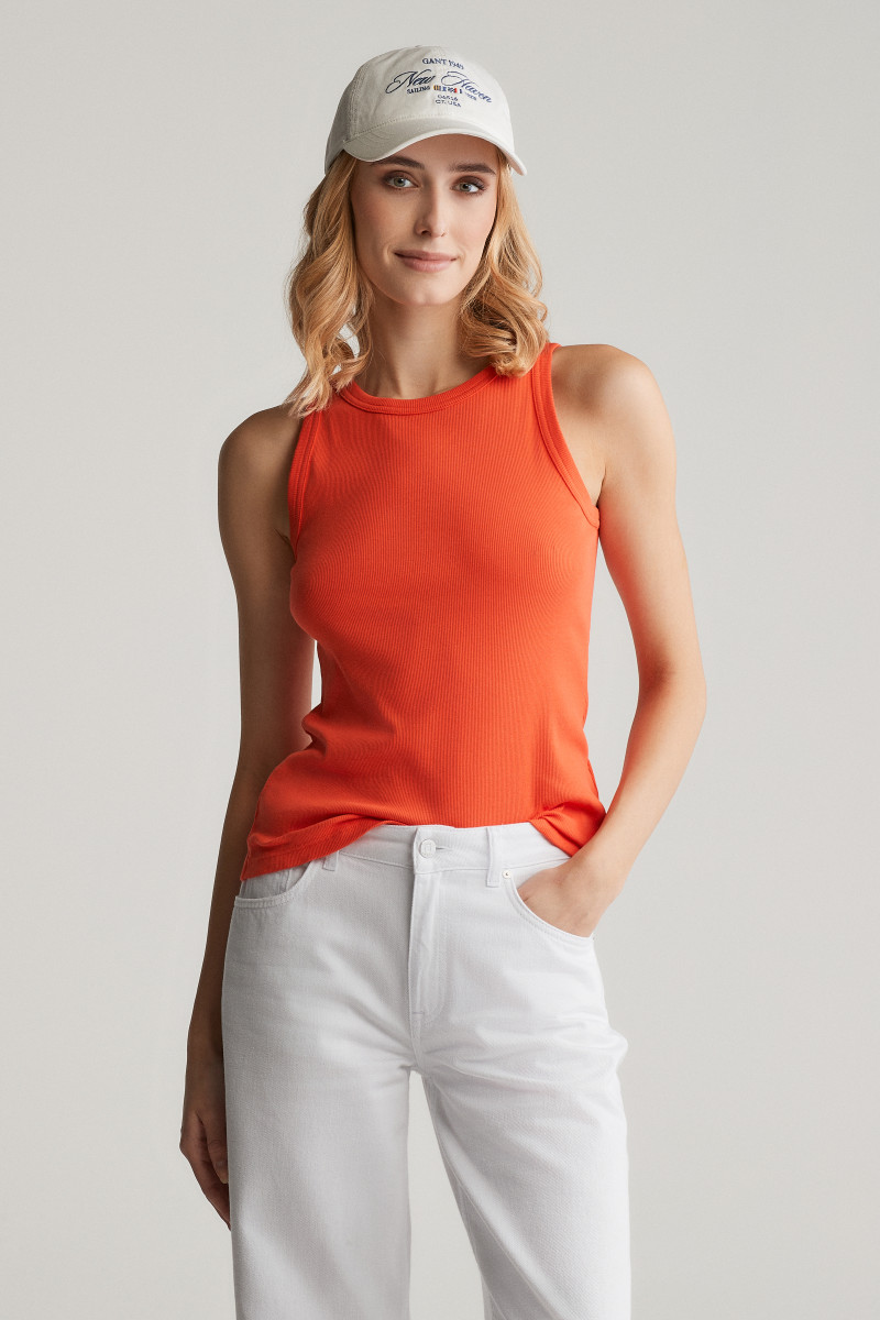 E-shop TOP GANT HIGH NECK RIB TANK TOP ORANGE RED