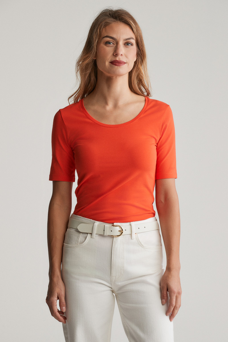 E-shop TRIČKO GANT SLIM COT/ELA SS SCOOP NECK TOP ORANGE RED