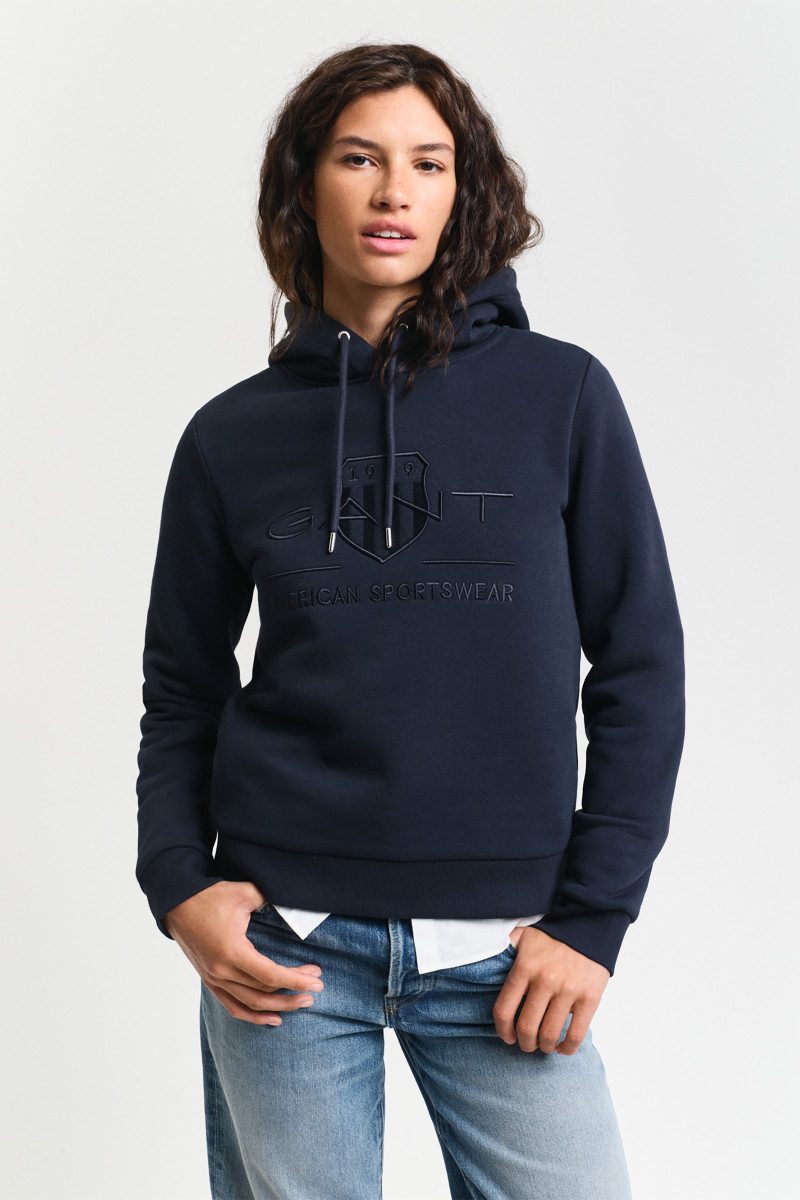 MIKINA GANT REG TONAL SHIELD HOODIE EVENING BLUE