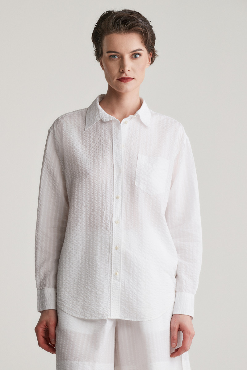 KOŠILE GANT REL TONAL STRIPED SEERSUCKER SHIRT WHITE