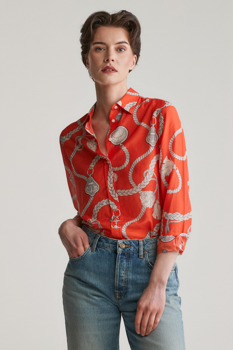 E-shop KOŠILE GANT REG SAILING PRINT COT SILK SHIRT ORANGE RED